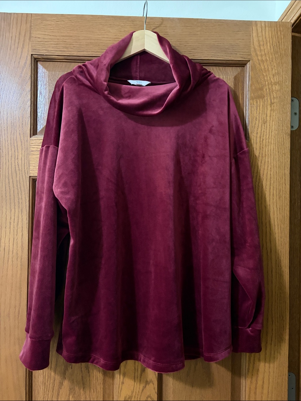 Time and Tru Burgundy Velvet Cowl Neck Sweater